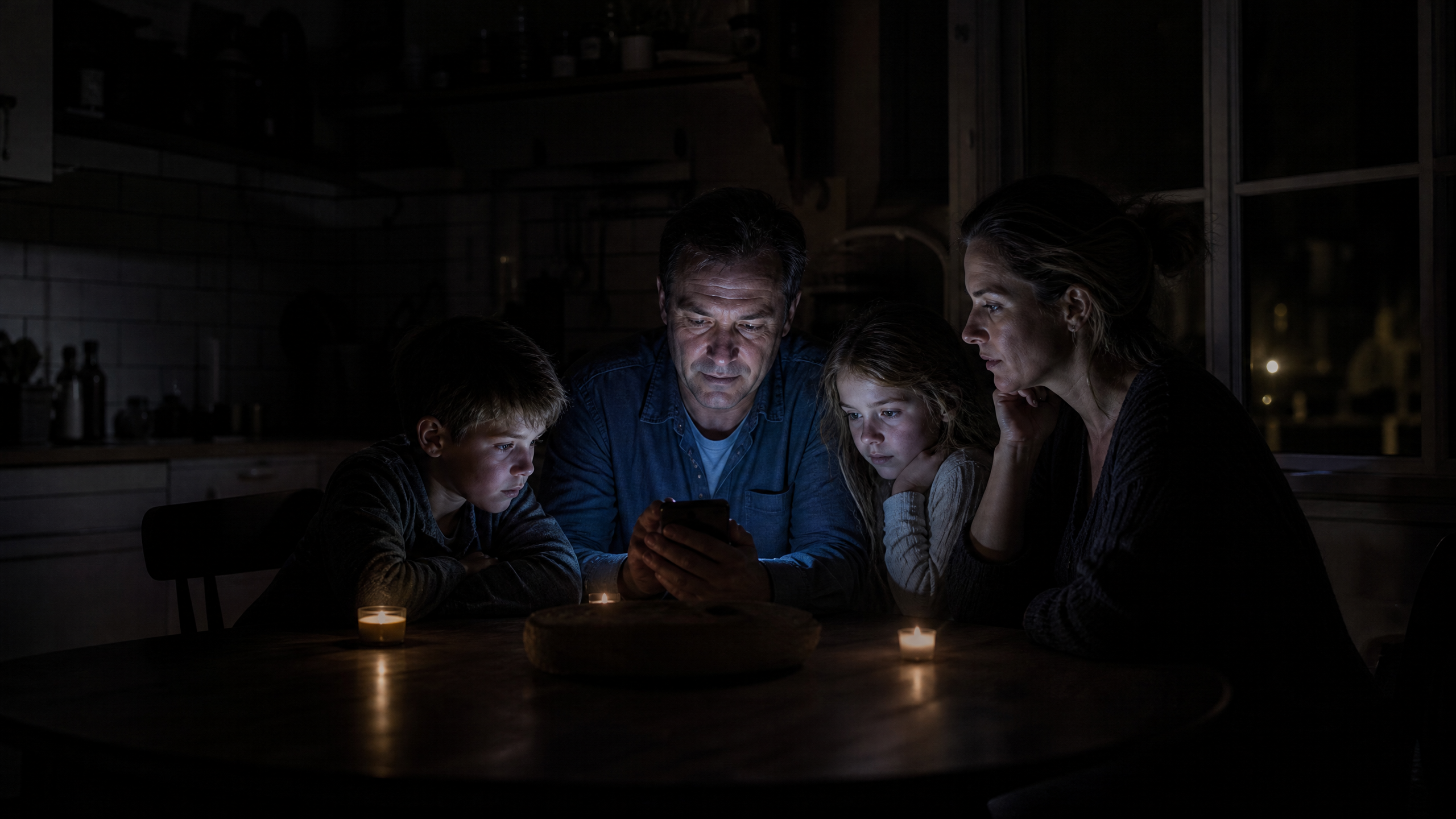 Familie beim Stromausfall