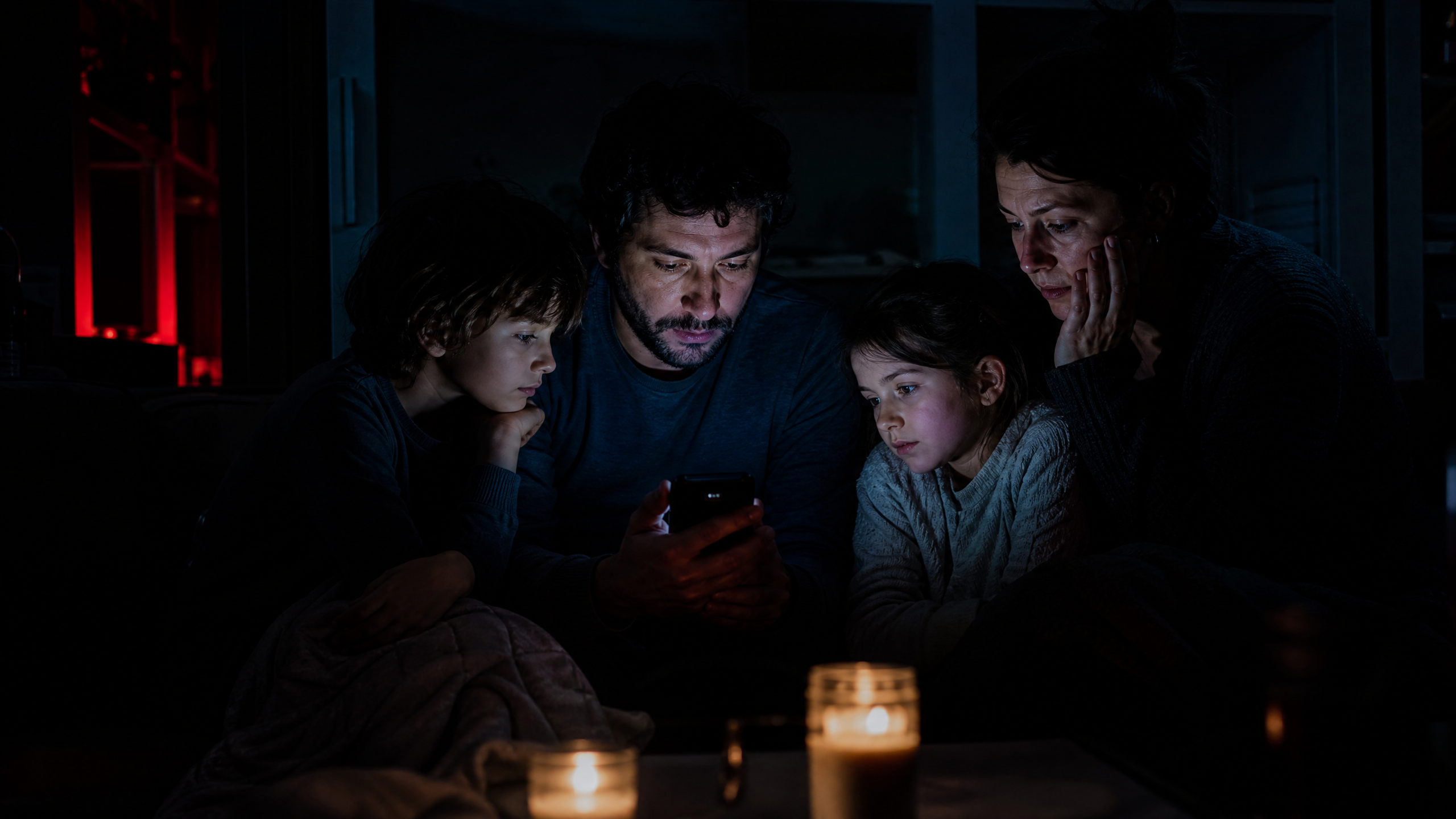 Familie beim Stromausfall